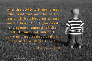 A little boy walking in fiels with scripture verse Deuternomy 28_13