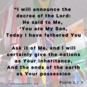 flags of many antions with the Scripture verse Psalm 2:7-8